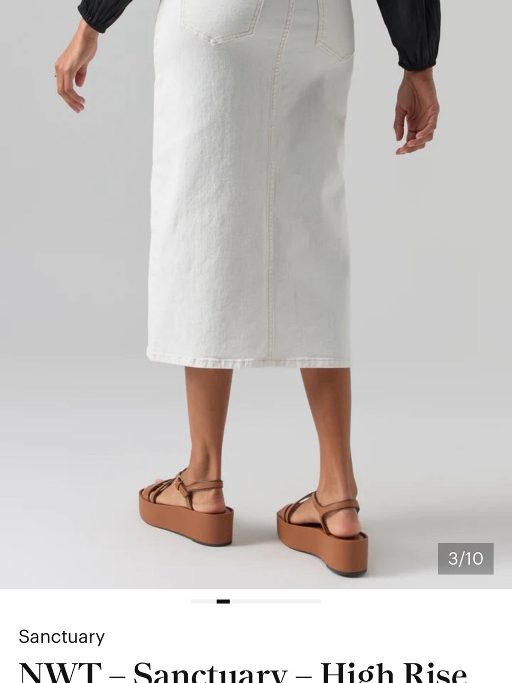 Sanctuary White High-Rise Midi Denim Skirt